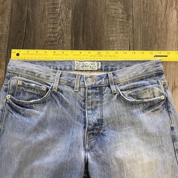 SHIPLEY & HALMOS Mens Jean Hopper Button Fly Denim Distressed Knees Sz 34x33.5 - Picture 7 of 12